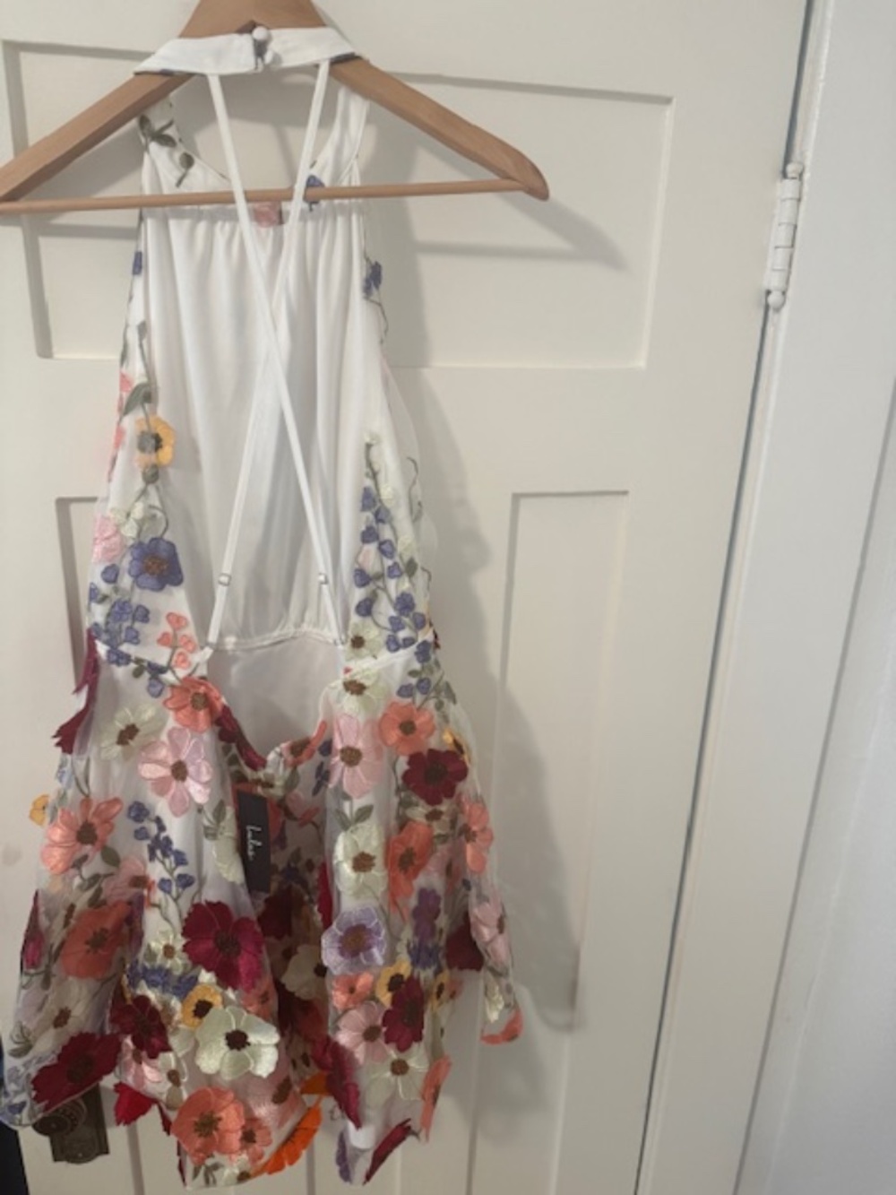 Blooming Bliss Pink 3D Floral Embroidered Halter Mini Dress NWT - Picture 4 of 4